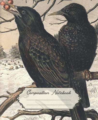 Composition Notebook: Beautiful Crows College Ruled Vintage Aesthetic Illustrations Composition Notebook | Perfect Gift for Raven & Cottagecore Lovers | Wide