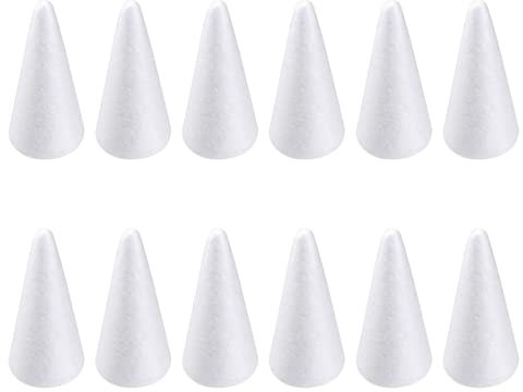 Happyyami 12 Stück 15 cm Weihnachts-Bastel-Schaumstoff-Kegel für Weihnachtsbaum, Polystyrol-Schaumstoff-Scheiben, weißer Styropor-Schaumstoff-Kegel, DIY-Modellierung, Weihnachtsbaum-Dekoration