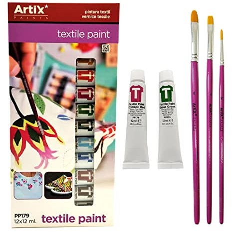 JYC CREATIVE Pinturas para Tela + 3 Pinceles, 12 Colores de Pintura Textil, Pintura para Pintar Ropa, Pintura para Decorar Telas, Camisetas, Zapatillas, Vaqueros, Manualidades, (Pintura Textil)
