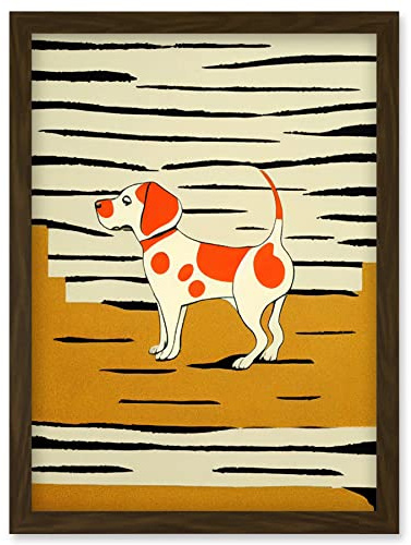 Wee Blue Coo Beagle Dog illustration Springer Orange on Mustard Spaniel Artwork Framed Wall Art Print A4