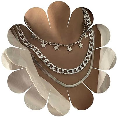 Yheakne Vintage Geschichtet Kandare Kette Halskette Silber Fischgrätenkette Baumeln Stern Choker Halskette Punk Mehrere Schichtung Kette Halskette Schmuck Für Frauen Und Mädchen (Silber)