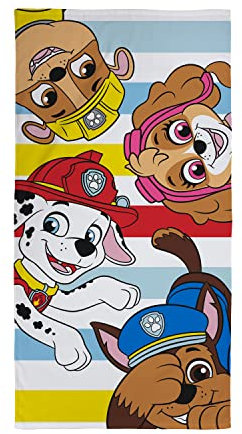 Character World Official Paw Patrol Kids Towel | Super Soft Feel, Heya Design Marshall, Chase, Rubble & Skye | Perfect The Home, Bath, Beach & Swimming Pool | One Size 70cm x 140cm