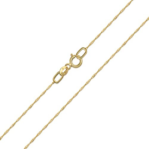 Amberta Allure Damen Halskette aus 9K Gold: 0.5 mm Singapurkette - 36 cm