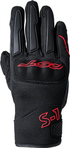 RST S1 Mesh CE Mens Vented Summer Motorcycle Gloves (Black, Red, S)