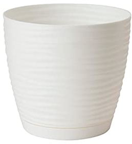 Acan Tradineur - Maceta Redonda con Plato - Diseño Sahara (Ø 19 cm) - Fabricado en plástico - Ideal para jardín Exterior, terraza o balcón - Color Blanco