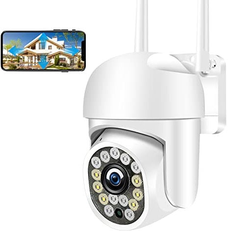 KAMEP Outdoor Security Camera with Color Night Vision, PTZ Camera Outdoor, 1080P Home 2.4G Wireless Wifi IP Wired CCTV Camera, Pan Tilt, Auto Tracking, PIR Motion Detection, IP66, 2-way Audio