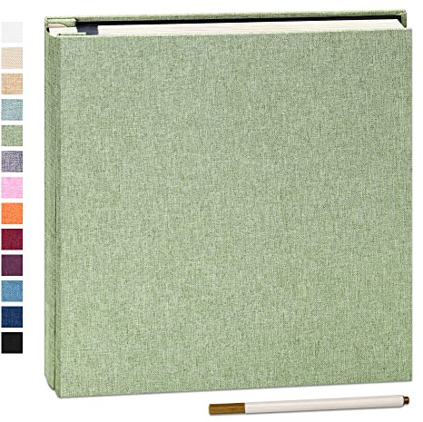 Yopih Photo Album Self Adhesive Book 120 Pages 33x32cm Grass Green | Linen Cover, Scrapbook Album, 4X6 8X10 Photos, Metallic Pen, Save Baby Growth Wedding Travel