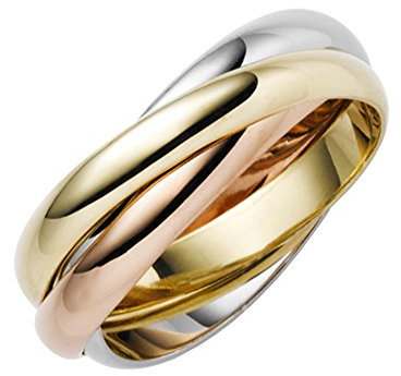 3-er Ring 3x3mm aus 585 Gold Gelbgold Weißgold Rotgold massiv tricolor, Ringgröße:Innenumfang 56mm ~ Ø17.8mm