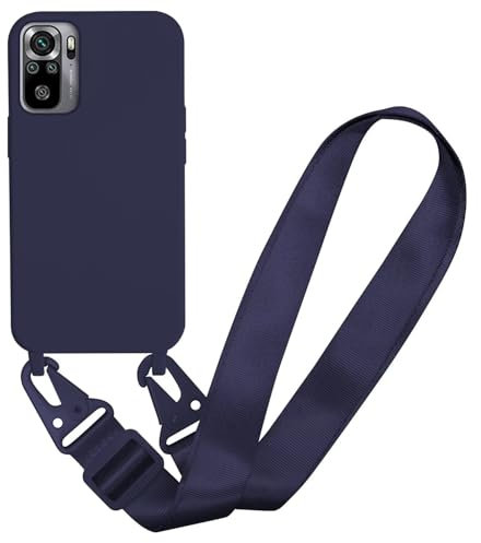 MBSLFY Handyhülle kompatibel mit Xiaomi Redmi Note 10 4G/Note 10S Hülle mit Band, Silikon Necklace Handyhülle mit Abnehmbar Kordel Umhängen Stossfest Handy Schutzhülle für Redmi Note 10S, Navy blau
