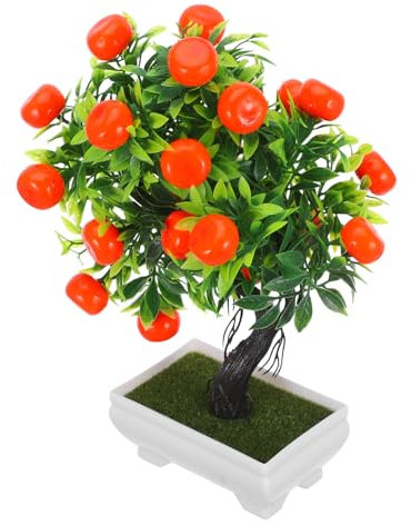Verzauberter Wald Dekorationen Künstlicher Orangenbaum Kunststoff Obst Topfpflanze Simulation Zitrusbaum Bonsai mit Vase Faux Lebensechte Mandarine Baum für Küche Dekoration