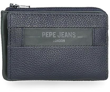Pepe Jeans Portefeuilles et Porte-Monnaie Checkbox en Cuir de Vache, Noir, Marron, Bleu et Gris, Bleu, Taglia Unica, Titulaire de la Carte