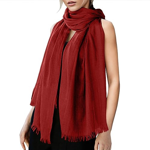 Rubu22a Foulard femme uni en coton et lin pour toute l'année, écharpe de plage, écharpes et châles pour femme et enfant, Bordeaux, taille unique