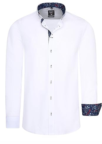 Rusty Neal Herren Freizeit-Hemd mit Lässigem Knopf-Design abgesetzt mit Blumen-Muster Stretch Langarm Slim Fit 030