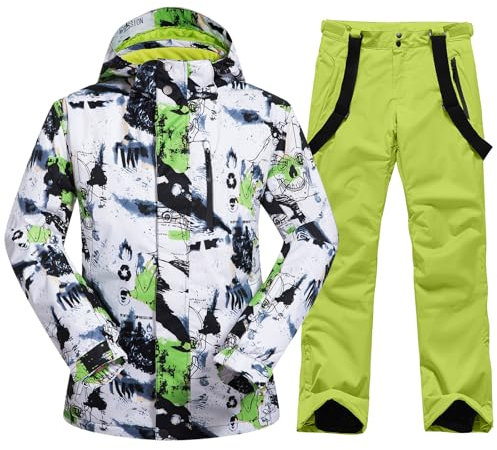 HOTIAN Herren Ski Jacke und Hosen Set Herren Schneeanzug Winter Warme Schnee Skibekleidung Sätze Wasserdicht Winddicht Snowboard Set Green+green XL