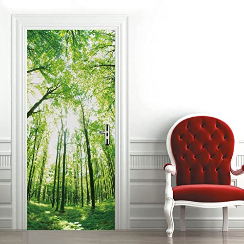 3D Türaufkleber 100x200cm Grüne Waldlandschaft Türtapete Selbstklebend Türfolie TürPoster Fototapete Wandbild Türsticker PVC Wasserdicht Abnehmbar Wohnzimmer Schlafzimmer küche bad büro Dekoration