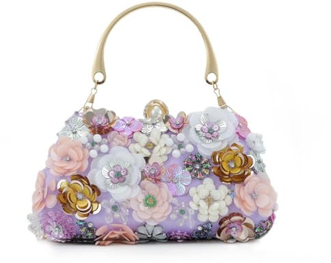 Fecialy Blume Kupplung Handtasche Frauen 3D Floral Abend Handtaschen Kette Riemen Schultertasche für formale Party Braut Hochzeit