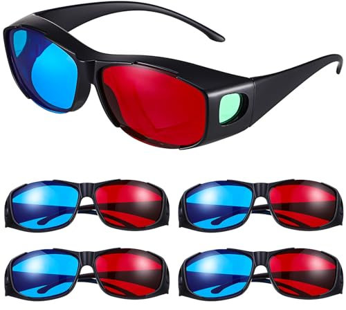 Hemobllo Lot de 5 lunettes 3D universelles 3D rouges et bleues pour cinéma maison, cinéma, télévision, jeux