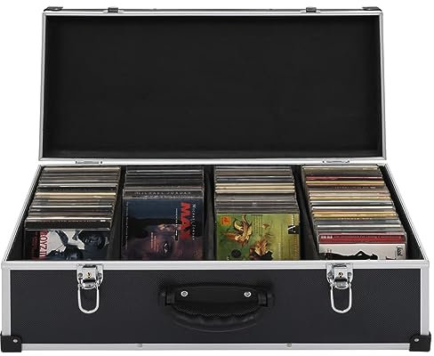 TANZEM CD-Koffer für 80 CDs Aluminium ABS Schwarz, Cd Aufbewahrungsbox, Cd Schrank