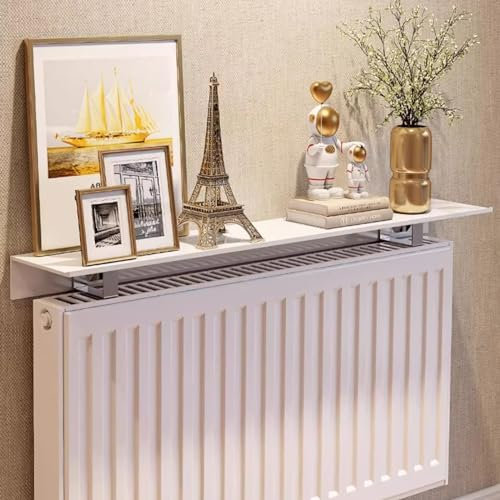 UVCMDUI Tablette de Radiateur sans Percer, Cache Radiateur Universel Blanc Espace Aluminium, étagères de Radiateur Largeur 14,5 cm Décoration Moderne, Supportant 30 kg,45cm