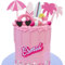 Pink Beach Cake Topper with Beach Ball Swimming Ring Coconut Tree Surfing Board and Sunglasses for Hot Pink Girl Summer Beach Bali Hawaiian theme cake Decor