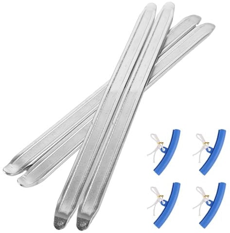 VIDETOL 4 Stück Montiereisen Reifen, 300 x 19,2 x 6 mm Montierhebel mit 4 Rad Felgenschutz, Silbrig Reifenmontierhebel für Motorrad, Fahrrad und Elektrofahrzeug