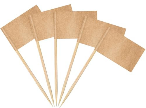 AhfuLife 100 Stück Leere Zahnstocher Flaggen, Kraft Papier Fahne Klein DIY Cocktail Zahnstocher für Lebensmittel Kuchen Buffet Käseplatte Vorspeisen Cupcake Toppers Toothpick Partyzubehör Pub Deko
