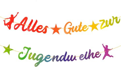 Alles Gute zur Jugendweihe Girlande Deko Banner Hängende Dekoration Geschenkidee zur Jugendweihe Junge Mädchen Foto Hintergrund Hängedeko (Bunt)