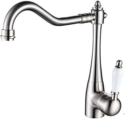 SIMLOPT Nostalgie Küche Rustikale Armatur Küchenarmatur Wasserhahn Mischbatterie Mischbatterie Spülbecken mit Wasserhahn Messinggriffen, 360° Verstellbar/Gebürstet