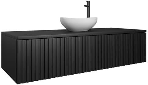 Easy4You Unterschrank Lara 120 cm Schwarz Hängeschrank Badschrank Badezimmerschrank mit Schublade - Geriffelte Front