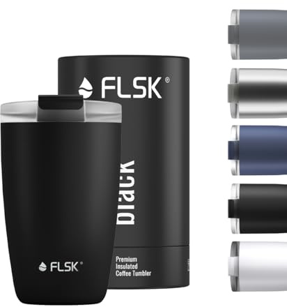 FLSK Kaffeebecher – Premium coffee to go-Becher aus Edelstahl – 100 % auslaufsicher, BPA-frei & doppelwandig – hält 3 h heiß (black, 350 ml)