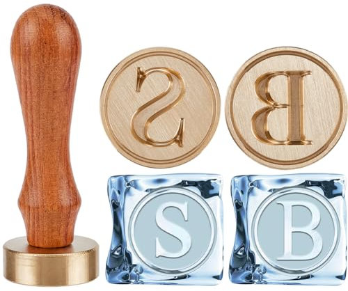 CRASPIRE Eisstempel-Set mit Buchstaben B und S, 2 Stück 3 cm Stempelköpfe + 1 x Holzgriff, Initialen, Eiswürfel, Branding-Stempel, abnehmbarer Messing-Ersatz für Cocktail-Party, Whiskey, Mojito,