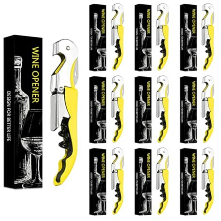 Korkenzieher Weinöffner,3-in-1 Kellnermesser + Flaschenöffner + Kurzmesser Kapseln,Wein- und Bieröffner Edelstahl (5, gelb)