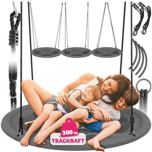 tectake® Balancoire nid d'oiseau Balancoire Exterieur Balancelle de Jardin pour Aire de Jeux Exterieur Our intérieur pour Enfant & Adultes avec Corde balancoire & mousquetons, Max. 300 kg, ⌀100cm