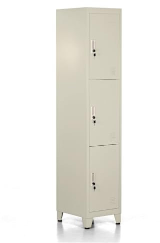 Brigros - Armadietto Metallico Multiuso, Armadio Spogliatoio Salvaspazio Con Serratura, Armadietto Vari Ripiani Con Ante In Metallo Per Ufficio O Spogliatoio (3 Ante, Avorio)