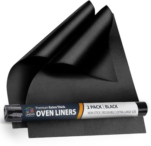 Linda's Essentials Protector Horno Interior (2 Unidades) – Alfombrilla Horno Reutilizable 32x50 cm, Protector de Horno Antiadherente, Revestimiento Horno Universal, Fácil de Limpiar – Negro