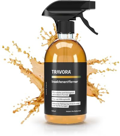 TRAVORA Premium Bio Caravan & Auto Insektenentferner - materialschonender Insektenentferner Auto & Camper - biologisch abbaubarer Fliegenentferner Auto - 500 ml Fliegenentferner & Vogelkot Entferner