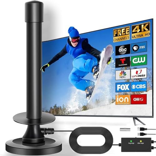 TV Aerial,Indoor TV Antenna for Smart TV with Signal Booster,HD Portable Digital Freeview TV Aerial with Magnetic Base,Easy Installation,Support 4K 1080p VHF/UHF/DAB Radio and All TVs