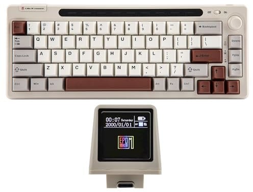 EPOMAKER RT65 Wireless Gaming Keyboard, Tri-Mode 65% Mechanical Keyboard, Hot-swap Creamy Custom Keyboard, with Mini Display and Joystick, RGB Backlit, NKRO (Retro White, Wisteria Linear Switch)