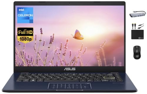 ASUS Vivobook Ultrathin Go Laptop 2024, display FHD da 14, dual-core Intel Celeron N4500 (fino a 2,80 GHz), 4 GB di RAM, 128 GB (64 GB eMMC + 64 GB SD), webcam, batteria lunga, Windows 11S +