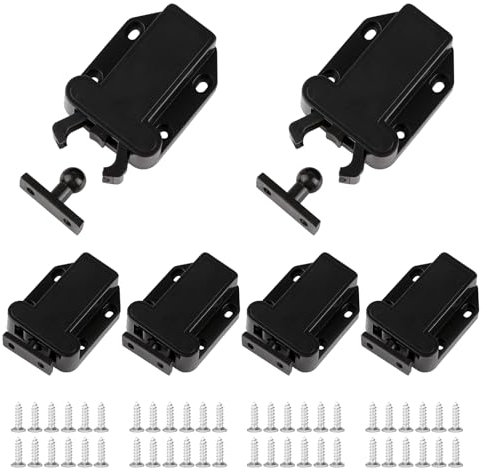 6 Stück Druckschnäpper Schnäpper, Push to Open Türöffner Schwarz mit Schrauben, Türriegel mit Touch-Entriegelung, Federschnäpper Automatischer für Schranktüren und Schublade