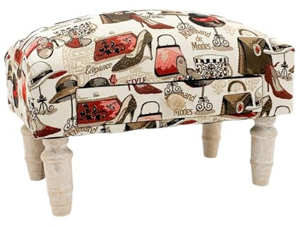AcaciaHome Stylish & Durable Tapestry Deluxe Upholstered Ottoman Footstool with Drawer - Solid wood Lounge Padded Removable Legs Stool for Home, Bedroom, Living Space or Office (Ladies Handbag)
