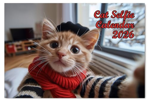 Katze Selfie Wandkalender 2025 UK 12 Monate Tierkalender 2025 lustig A4 2025 Kalender Monatsansicht Papa Prints