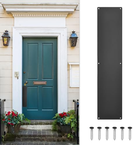 sourcing map Door Push Plate, 4 x 16 Inches Aluminum Push Door Plate Door Kick Plate, 1.5mm (1/16 Inch) Thickness, for Exterior Front Door or Back Door, Black (Single Pack)