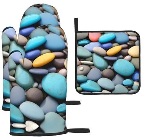 Ofenhandschuhe mit farbigen Kieselsteinen, niedlicher Kochhandschuh, hitzebeständig, Ofenhandschuhe, Geschenk für Mutter, Einweihungsfeier