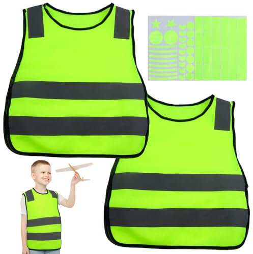 JRSHIRLEYLTD 2 gilet di sicurezza per bambini con adesivi riflettenti, gilet di sicurezza, giubbotto catarifrangente, per auto, protezione stradale, ragazzi e ragazze, gilet di avvertimento per
