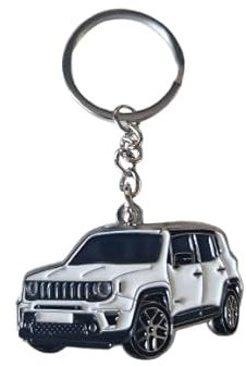 Porte-clés de voiture en métal élégant compatible avec Jeep Renegate pour les amateurs et les collectionneurs de voitures, blanc, taille unique