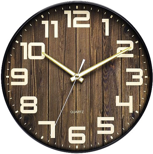 NUOVO Horloge murale Ronde en Bois de 35 cm, silencieuse et sans tic-tac rétro à Grands chiffres Pour Salon, Chambre à Coucher, Cuisine (14 inches, 35 cm)