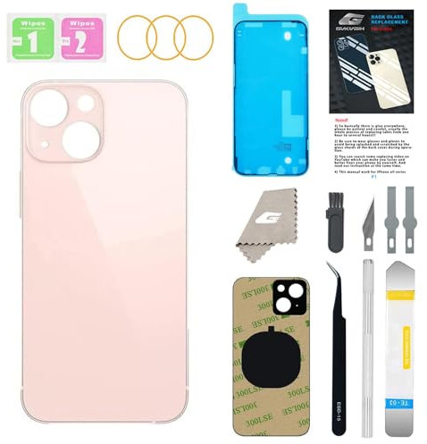 GUPFIX Vetro posteriore di ricambio per iPhone 13 con strumenti di riparazione, grande foro posteriore di ricambio per tutti i vettori, con adesivo preinstallato e kit di strumenti di riparazione