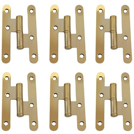 AZERODESIGN-Bisagras Puertas Madera-Bisagras para Puertas-Pernio Bisagra Puertas de Madera Interior-Material Acero-Pack 6 Unidades-Sin Remate-Medidas100x57mm-Cantos Redondo (DORADO BRILLO, IZQUIERDA)