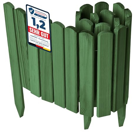 Garronda Beeteinfassung Holz Rasenkante Höhe: 30 cm Dunkelgrün GD-0148 | Imprägniert und flexibel formbar, als Rollzaun, Holzzaun, Palisade und Gartenzaun für Rabatten, Wege und Bereiche im Garten